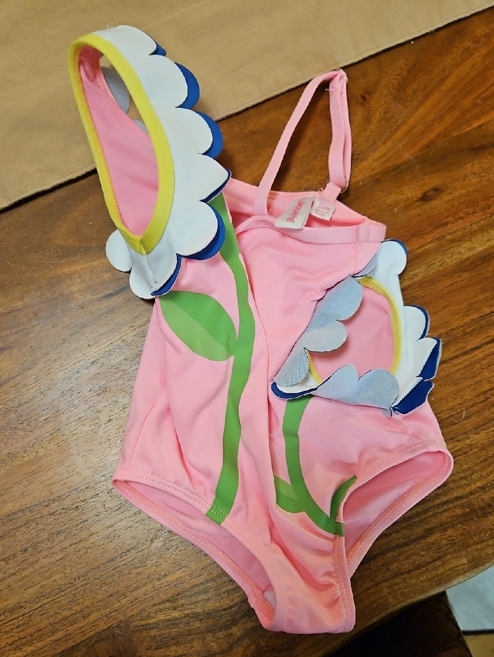 Wippette Pink Girls One-Piece Swimsuit with Flower Appliqués